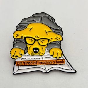 Pin: Dog reading book, quirky enamel pin / badge / flair / tac